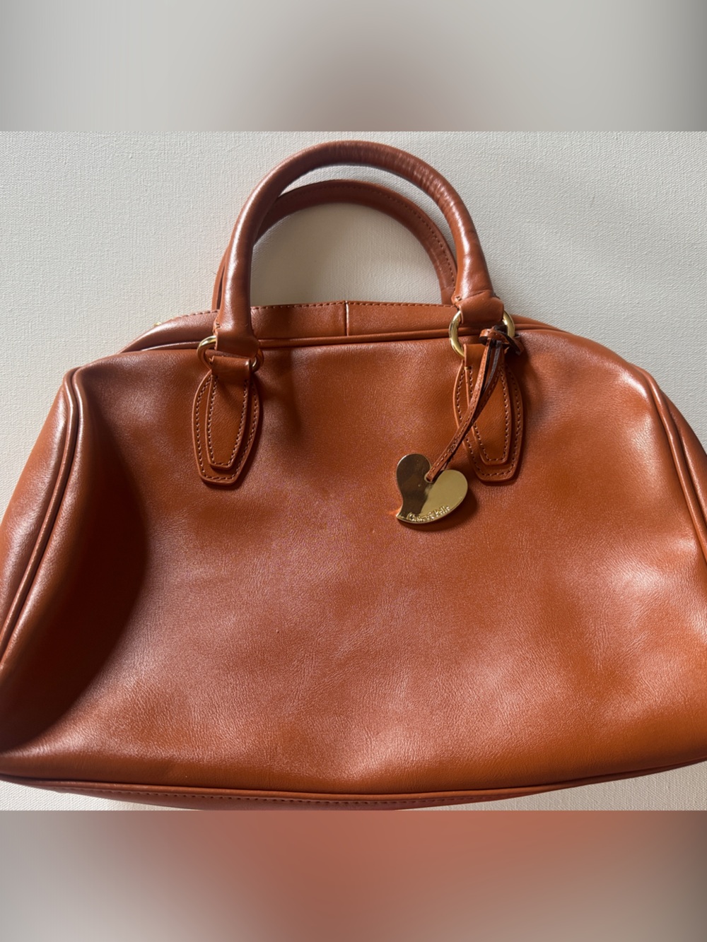 Classic Tan Leather Tote with Heart Charm